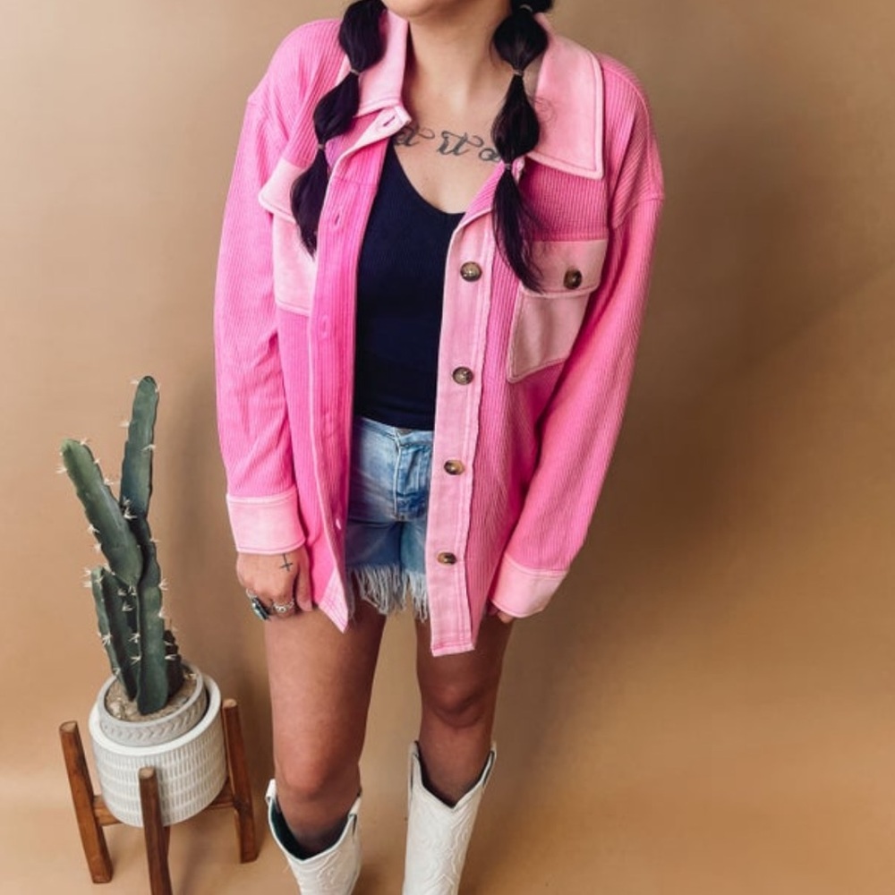 Pink waffle knit shacket - size Large